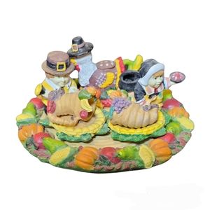Vintage EMSON Thanksgiving Pilgrim Turkey Tea Set Fall Dollhouse Miniature